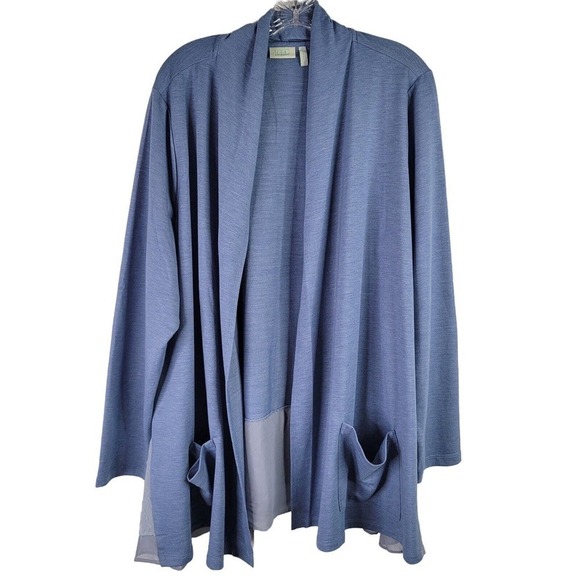 Logo by Lori Goldstein Cardigan Shirt Women’s Plus 2X Long Sleeve Blue Rayon - Picture 2 of 11
